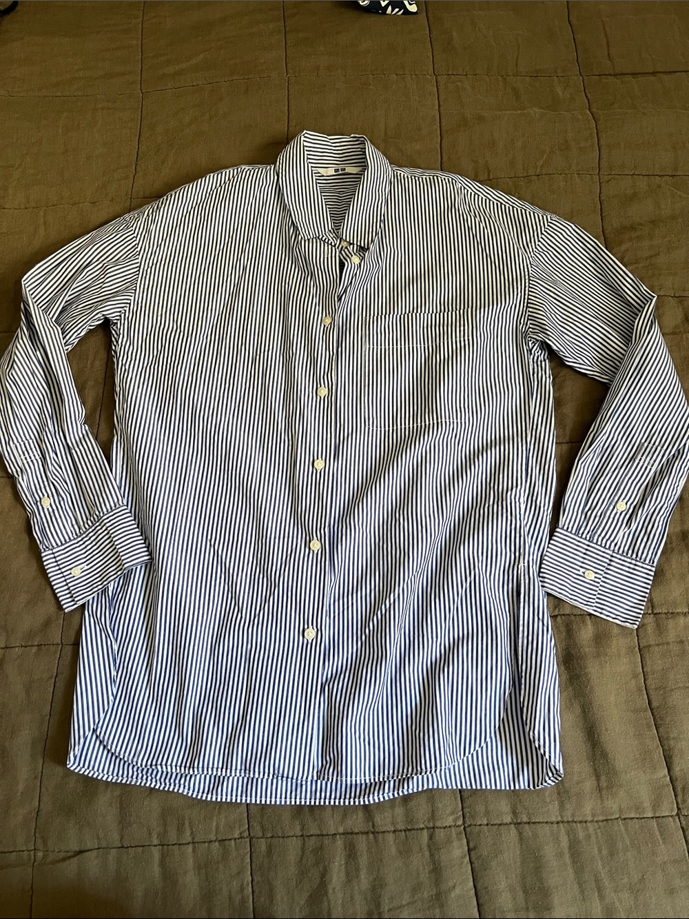 Uniqlo Navy and White Striped Dress Shirt